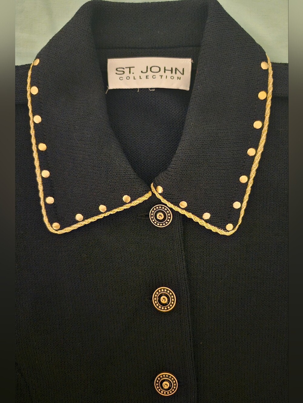 St. John Collection Vintage Santana Knit Blazer with Gold Trim and Button Detail - Picture 4 of 8